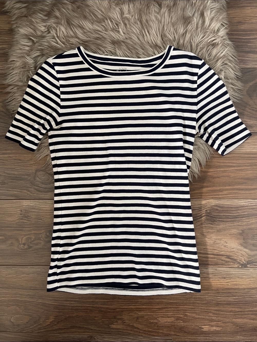 J. Crew Navy & White Striped Crewneck Tee